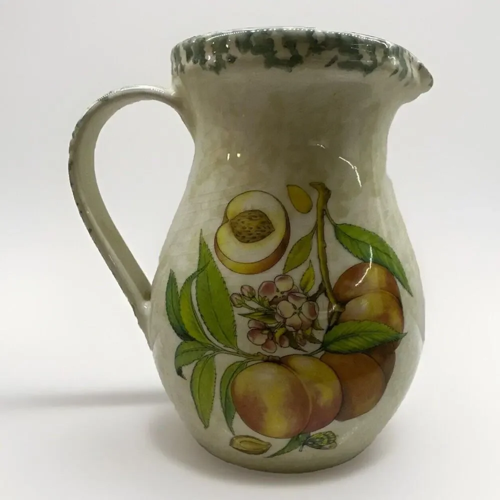Vintage Himark Italy Large Ceramic Hand Painted Peaches & Fruit 8” 56oz Pitcher